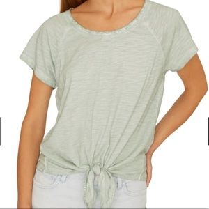 NEELY Gray V Neck Shirt with knot at bottom